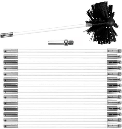 MOCNT Chimney Cleaning Brush Kit Nylon Rotary Duct Vent Cleaning Set Flexible Chimney Sweep Kit Soot Cleaning Rods for Fireplace Dryer Vent 15 Flexible Rods 1 Brush Head 150mm