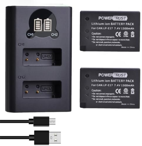 PowerTrust 2Pcs LP-E17 Akku und Ladegerät für Canon EOS 250D, 750D, 850D, RP, R10, R50, R8, 77D, 760D, 800D, M3, M5, M6