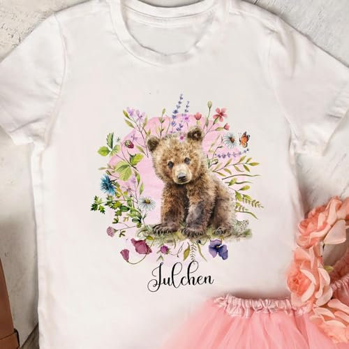 Bügelbilder Bär Blumenkranz in A5 A4 Bogen Wunschname Name Applikation Kissen Shirt Bügelbild Bügelmotiv Patch auch dunkle Textilien bb272 - ausgewählte Größe: *A4*