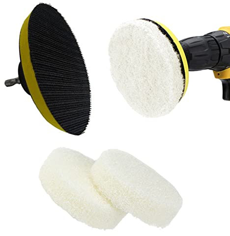 Drill Scrubber Scouring Pads, 2 Power Scrub Pads Drill Attachment, Drill Brush Pad Sponge with Sticky Disk, Car Polishing Pad Kit Power Scouring Pads Cleaning Set for Bathroom, Kitchen