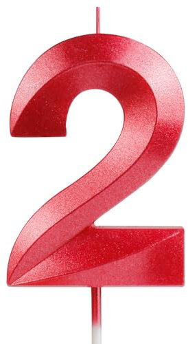 Yiran 3D-Geburtstagskerzen, rote Kerze mit Zahl 2, Geburtstagskerze für Kuchen, Jungen, Mädchen, Kuchendekoration, Geburtstagskerzen, Nummer 2, Geburtstag, Party, Männer und Frauen, Hochzeitstag,