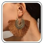 Inateannal Boho Quaste Reifen Ohrring Fan Quaste Tropfen Ohrringe Gold Runde Filigrane Ohrringe Vintage Ethnischen Fransen Ohrringe Große Aussage Quaste Ohrringe Schmuck Für Frauen Mädchen