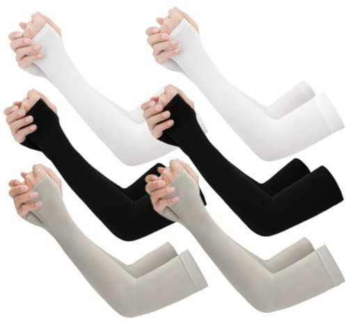 Happyyami Mangas De Protección Solar De Seda Helada 6 Pares Manguitos Para Ciclismo Running Yoga Y Deportes Al Aire Libre Con Protección Uv En Negro Blanco Y Gris