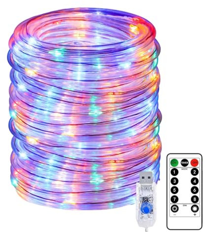 Rope String Lights,KINGCOO Waterproof 20M 200LED Copper Wire Tube Pipe Fairy Lights USB Powered with Remote Timer for Outdoor Indoor Garden Wedding Christmas Party Camping Tent Decoration (Multicolor)