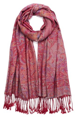 QIUTIMIY Paisley-Pashmina-Schal für Damen, wendbar, Vintage-Jacquard-Pashmina-Rave-Schal mit Fransen für Abendveranstaltungen, Hochzeiten（Blume7-Rot）