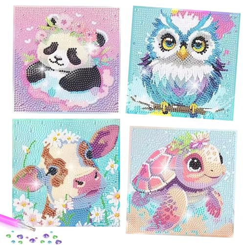 SZSMW Juego de 4,Pintura de Diamantes - Cuadros Diamantes 5d - Pintura Diamante NiñOs - Adecuado Para La Pared Del Hogar,DecoracióN de La Sala de Estar,Relajarse Y Aliviar el EstréS