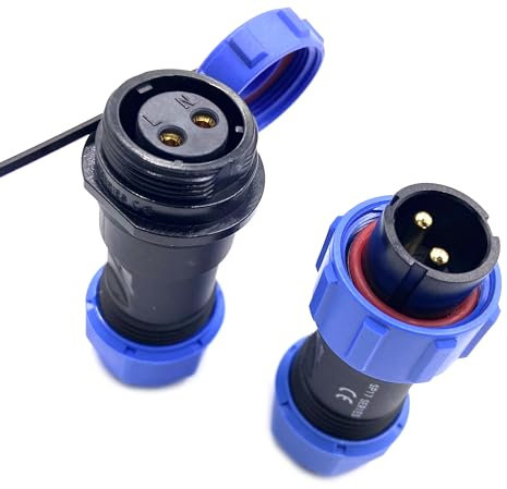 Connecteur Aviation Plug SP17 2 Broches, IP68 2 Broches sans Soudure, Prise d'aviation étanche et Anti-poussière pour Lampes d'extérieur, utilise 500 V 10 A (câble 14 AWG à sertir)