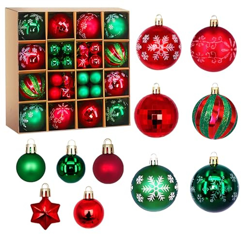 Weihnachtskugeln rot grün,44pcs weihnachtsbaumschmuck,Haken für weihnachtskugeln Set,weihnachtskugeln Kunststoff für weihnachtsbaumschmuck,weihnachtsdeko Outdoor