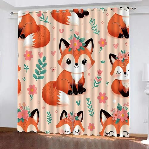 Verdunkelungsvorhänge mit Waldtiermotiven, für Kinderzimmer, Babyzimmer, Verdunkelungsvorhänge mit Wärmedämmung, 2 Paneele, 280 x 245 cm