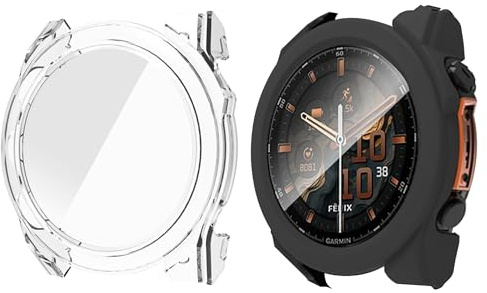 Heioloo 2 Stück Case für Garmin Fenix 8 51mm Hülle mit with Screen Protector, 360° Rundum Displayschutz Anti Kratzen Case Cover für Garmin Fenix 8 51mm - Schwarz+Transparent