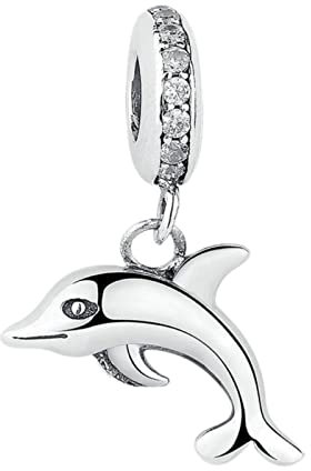 Lkwidi Donna Ciondolo delfino penzolante Argento 925 Colgantes con Zirconia cubica per Charm Bracciale