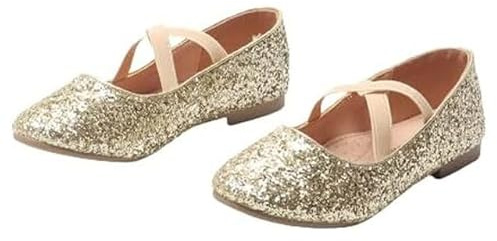 Bismaa Girls Mary Jane Duel Strap Flat Party Wedding Shoes Elegant Princess Dress Up Glitter Ballet Flats Bridesmaid Shoe for Children