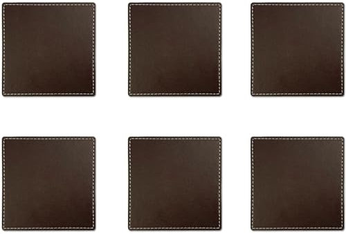 Lot de 6 dessous de verre carrés en cuir marron, 10 x 10 cm, tapis de tasse en cuir, protecteur de table résistant à la chaleur
