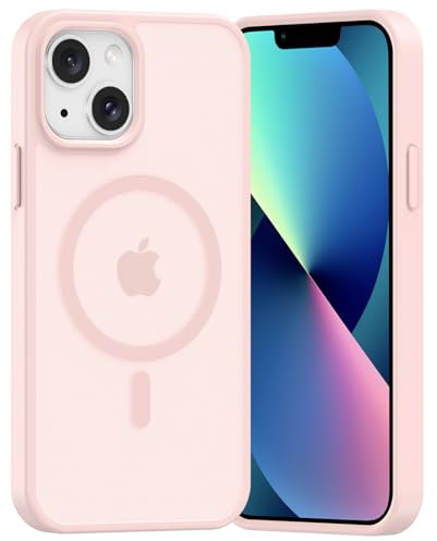 Opkiegrn Coque pour iphone13/14, Compatible avec MagSafe Recharge sans Fil, Protection Antichoc, Anti-Jaunissement,Dos Anti Rayures PC Magnétique Étui Housse pour iphone13/14,Rose pâle