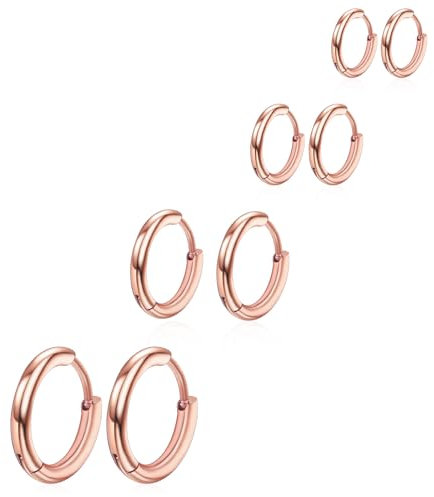 4 Pairs Hoop Earrings for Men 316L Surgical Steel Hoop Earrings 8mm 10mm 12mm 14mm Gold Hoops Earring Piercings Cartilage Earring Hoops for Women Men(Rose Gold)