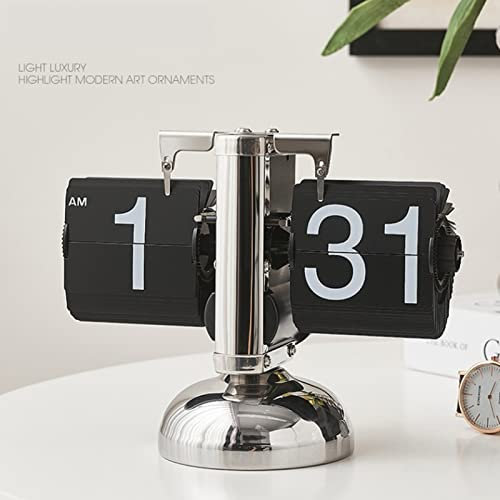 Tomvorks Retro-Digital-Flip-Down-Uhr, Mechanische Auto-Flip-Schreibtischuhr, Wohnzimmer-Büro-Kollektion (Schwarz)
