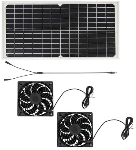 Yhenlovtt Kit de ventilador de panel solar, panel solar con 2 ventiladores impermeables con cable radiador solar, para gallineros pequeños, casas de mascotas, escape de ventana