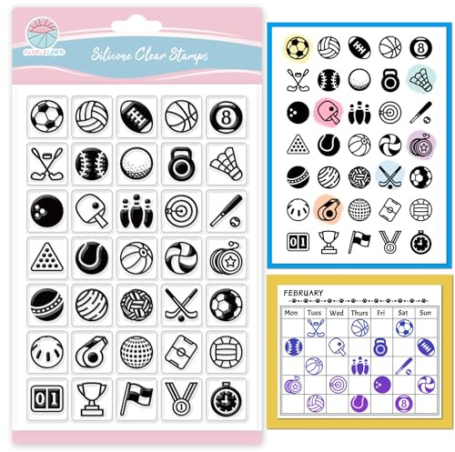 GLOBLELAND Klare Stempel Mit Sportsymbolen Für Die Kartengestaltung Basketball Silikon Klarstempel Fußball Volleyball Golf Transparente Stempel Siegel Für DIY Scrapbooking Prägung Fotoalbum Dekor