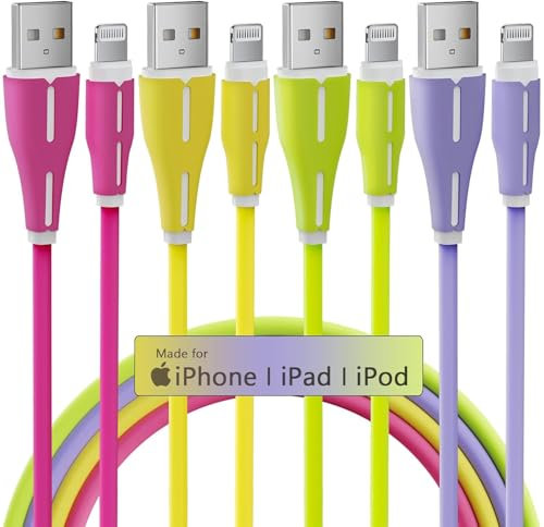 Cable de carga para iPhone, [Apple MFi Certified] 4 Pack iPhone Lightning Cable Fast Charging iPhone Charger Cord Soft Compatible con iPhone 14 13 12 11 Pro Max XR XS X 8 7 Plus, Pad