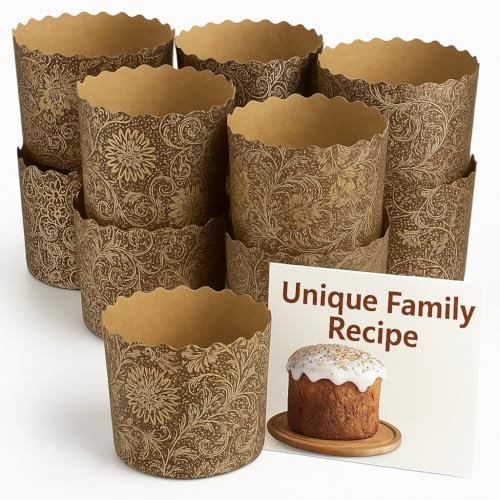 12 oz Kulich & Panettone Baking Molds – 12 Pack | Non-Stick Easter Bread Paper Forms | W 4.3 x H 3.4 | Oven & Microwave Safe | Brown Elegant Design + Bonus Family Recipe