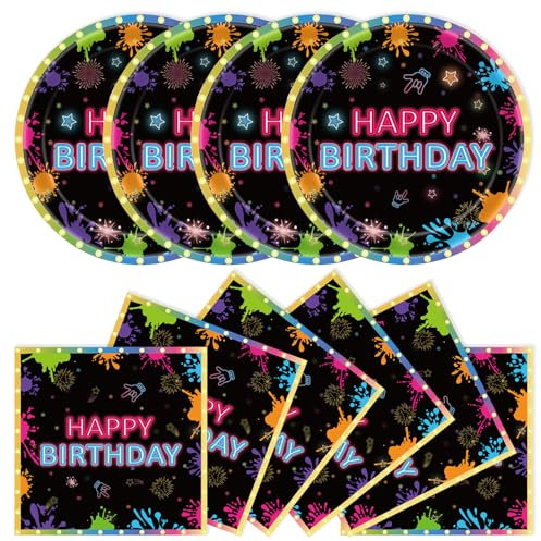 40pcs Neon Plates and Napkins Party Supplies, Disposable Neon Glow Birthday Party Plates and Napkins Tableware Set for Neon Birthday Party Decorations (Neon)