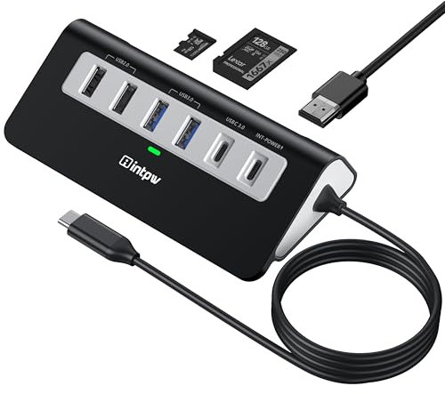 USB C Hub,9-IN-1 USB Hub 3.0 mit Lable 100CM, 4K HDMI, 2USB-A+ USB-C 3.0, PD 100W, 2USB-A 2.0, SD/TF, Aluminium Docking Station für iPhone16 MacBook Air/Pro/Laptop/Mac OS/Windows