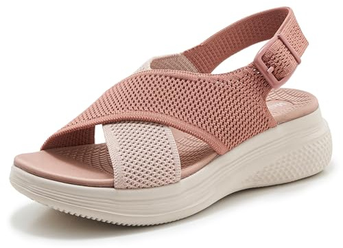 Meik Mangni Sandali Ortopedici Donna Arch Fit Scarpe Aperte Sandalo Leggera Sandali da Passeggio Piattaforma,Rosa,39 EU