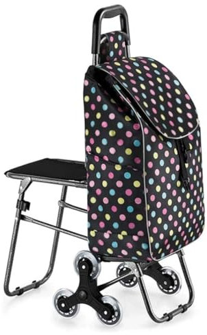 AMULONG Pratico Trolley Carrello della Spesa con Sedile Carrello della Spesa Pieghevole Sali Le Scale Carrello A Mano Portatile Borsa della Spesa con Ruote Carrello Pieghevole per la Spesa(C)