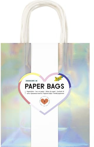 folia 21879/7 - Paper Bags Iridescent M, 7 Papiertüten aus 110 g/m² Kraftpapier in irisierend-schillernd, ca. 18 x 21 x 8 cm, zum Basteln, Verzieren und Verschenken