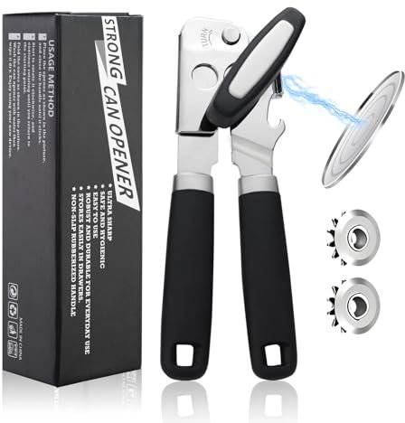 Flintronic Can Openers with Magnet, 3-in-1 Stainless Steel Manual Tin Openers with Non-Slip Grip, Handheld Heavy Duty Can Opener with Multifunctional Bottle Opener, for Work, Kitchen