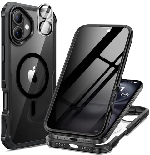 seacosmo Magnetic for iPhone 16+ Plus Case with Privacy HD Screen Protector | Compatible with MagSafe, Camera Lens Protector, Full Body Bumper Military-Grade Drop Protection Shockproof Phone Cover, Black