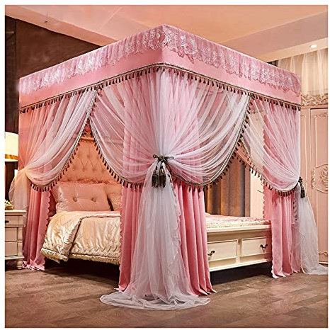 Prinzessinnen-Bettvorhänge, Himmelbett, Himmelbett, Mädchen-Baldachin für Schlafzimmer, Moskitonetz, Verdunkelung, Kingsize-Betthimmel mit Metallhalterung (Größe: 1,8 × 2 m)