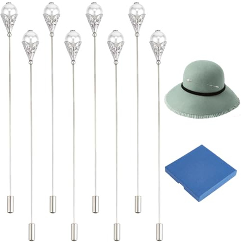 BENECREAT 8 Stück Perlen Hut Pins, 125mm Lange Langer Stiel Hutnadeln, Brosche Aus ABS Kunststoff, Vintage Sicherheitsnadeln Broschen Für Krawatte Schal Western Cowboy Hüte Haar Zubehör