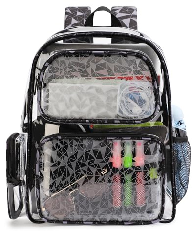 TINYAT Transparenter Rucksack fürs Stadion zugelassen transparente Schulrucksäcke für Damen große durchsichtige Tasche durchsichtige Stadiontasche