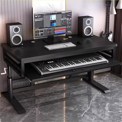 Adjustable Computer Desk with Cable Management and Keyboard Tray for Home Office and Studio Workstation