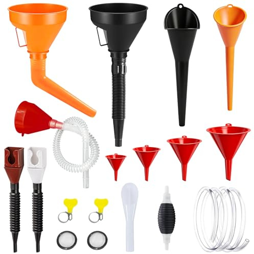 Seconero 13 Pcs Automotive Funnels Set Wide Mouth Fuel Flexible Plastic | Right Angle Flexible Funnel Set with Detachable Spout, Long Mouth Funnels for Water, Gasoline, Coolant, Engine Oil