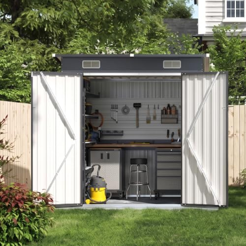 Aoxun Gerätehaus Metall 6x4 FT Pultdach Geräteschuppen Schwarz mit Riegel | Robuster Geräteschuppen Metall 6x4 FT mit Stahlrahmen, klemmfreier Doppeltür und ISTA 3A+ transportsicherer Verpackung