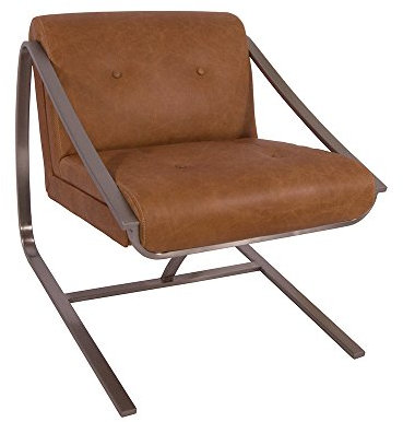Vintage Line Loungesessel Aldgate Columbia Brown Edelstahl Echtleder Ledersessel Clubsessel Freischwinger