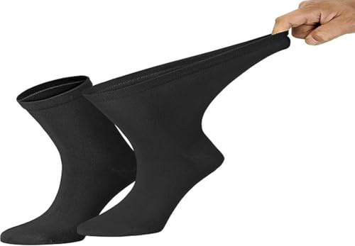 TippTexx 24 4 Paar Extra-Weite-Breite Socken für problematische Füße mit Anti-Loch-Garantie (Schwarz, 47-50)
