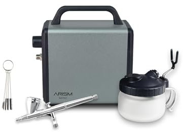 SPARMAX Airbrush Max-3 + ARISM Mini Kompressor + Reinigungsstation SCP-700 + 5 Bürsten Set, Chrom, Nadelstärke 0,3 mm