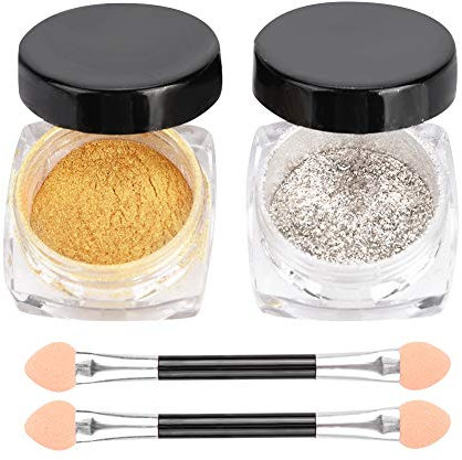 Glitzerpigmentpulver für Nägel und Nagelspitzen mit Spiegelglanz-Chromeffekt, Dekoration für Maniküre, Nail Art zum Selbermachen, 2 Farben Gold und Silber