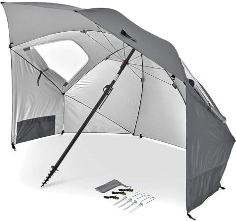 Sport-Brella Premiere UPF 50+ Umbrella Shelter for Sun and Rain Protection (8-Foot, Gray)