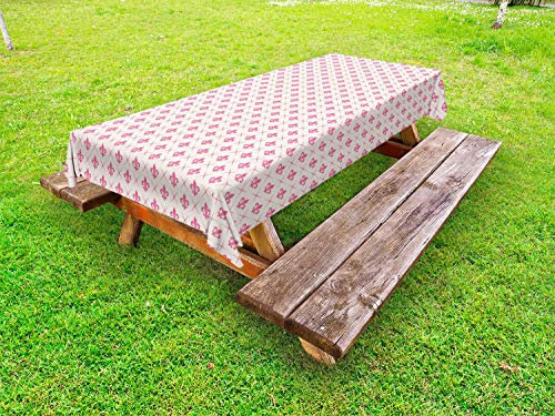 ABAKUHAUS Fleur De Lis Outdoor-Tischdecke, Rosa Lilien-Blume, dekorative waschbare Picknick-Tischdecke, 145 x 265 cm, Pink Cream