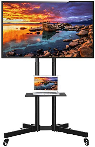 costoffs Mobile TV Stand on Wheels Universal TV for 32-75 inch LED LCD Screens, Floor TV Mount Stands with Shelves Height Adjustable Mobile TV Cart Trolley, Holds 50 KG & Tilt Range 600mm x 400mm