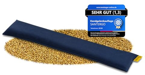 SANTERGO Handgelenkauflage für die Tastatur - ergonomische Handballenauflage aus Bio-Hirsespreu, Anti-Sehnenscheidenprobleme für Laptop & Computer, Wirst Rest in Blau