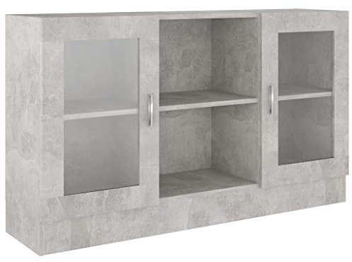 vidaXL Armoire à Vitrine, Buffet avec Compartiment, Meuble de Rangement de Salon Salle de Séjour Chambre Intérieur, Gris Béton Bois d’Ingénierie
