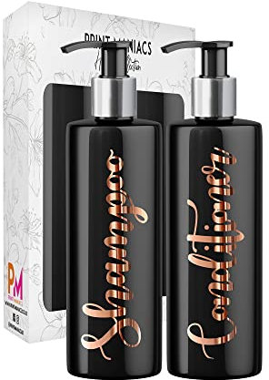 Print Maniacs 2 Set Mrs Hinch Inspired Black Personalised Dispenser Pump Bottles Shampoo Conditioner (Copper)