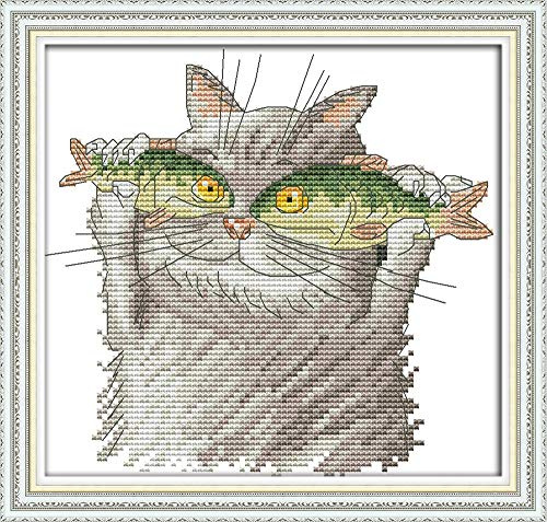 Stempel-Kreuzstich-Stickset zum Selbermachen, komplette Reihe vorgedruckter Starter-Sets für Anfänger - Ich mag Fisch 26 x 25 cm