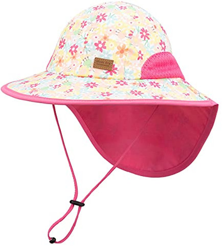 Foruhoo Sonnenhut Mädchen mit Nackenschutz, Mütze UV Schutz 50+ Schnelltrocknender(#1 Blume,48-52)