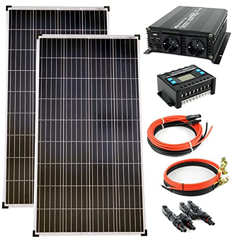 solartronics Komplettset 2x130 Watt Poly Solarmodul 1000 W Spannungswandler 20A Laderegler blau Photovoltaik Inselanlage